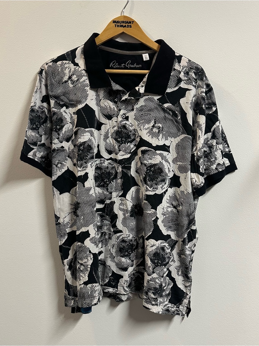 Robert Graham Men's Space Clouds Floral Black Polo Shirt Size XL
